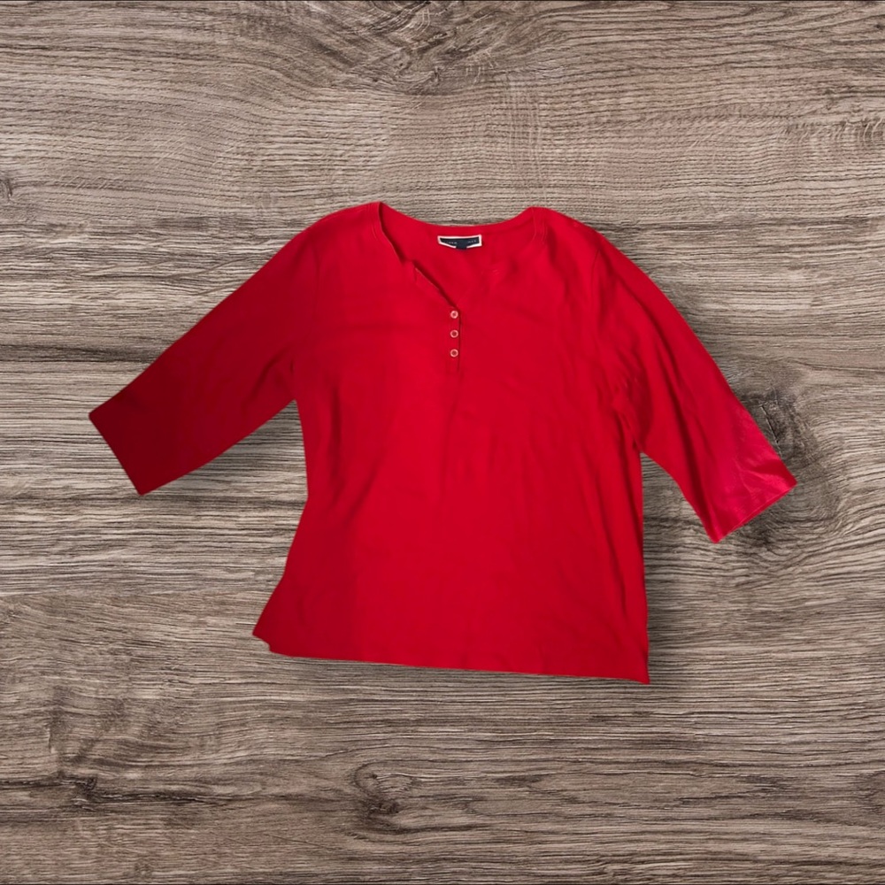 Karen Scott Vibrant Red Henley Shirt - 3X